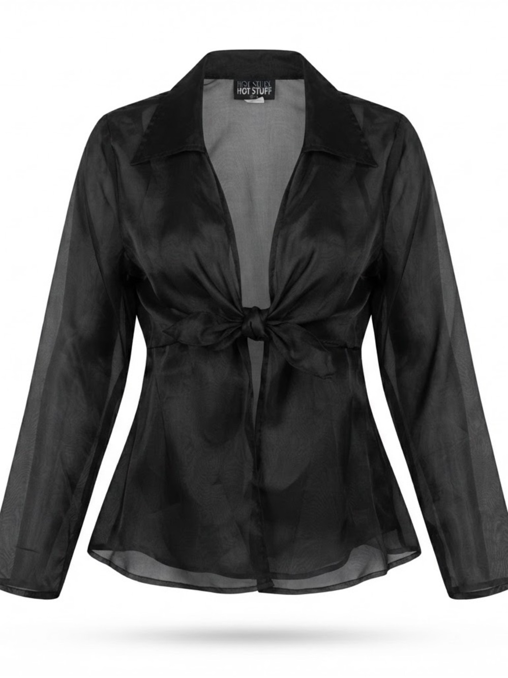 Hot Stuff Women's Black Sheer Tie-Front Blouse